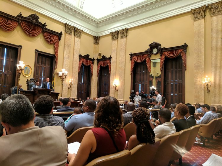 /><span>Councilman Ryan Dorsey introduces Baltimore’s Complete Streets ordinance at a City Council meeting. Photo courtesy of Bikemore.</span></p>
<p><strong>Location: Baltimore, MD<br />
Initiative: Complete Streets Champion Ryan Dorsey</strong></p>
<p><b>Councilman Ryan Dorsey, in collaboration with the advocacy organization </b><a href=