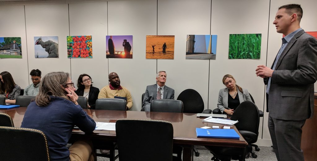 /> <span>Baltimore City Councilmember Ryan Dorsey presenting to Senate staffers on Capitol Hill. Orlando’s transportation director is seated at the center.</span></p>
<p><strong>In the wake of <i>Dangerous by Design</i> making headlines from coast to coast, staff from the key Senate committee responsible for the largest portion of federal transportation policy invited us to come to Capitol Hill and explain the problem in more detail, and tell them what Congress can and should be doing to end this epidemic of preventable pedestrian deaths. </strong></p>
<p><span>Between 2008 and 2017, drivers struck and killed people walking at an average rate of more than 13 people e</span><span>very single day.</span><span> The 49,340 deaths in that period is equivalent to a jumbo jet full of people crashing—with no survivors—every single month for ten years.</span></p>
<p>At the invitation of members of the Senate Environment and Public Works Committee, some of our staff went to Capitol Hill yesterday to walk them through those numbers, the problem, and most importantly, how Congress both helped create the problem, and how they can help solve it.</p>
<h3><span>What does it look like when you prioritize speed over safety?</span></h3>
<p>We put out the call last week for your photos, so we could show these staffers what everyday people have to endure. Annalisse Daly sent us this powerful photo of her daughter with the story behind it, which we were able to share during the briefing:</p>
<p><img loading=
