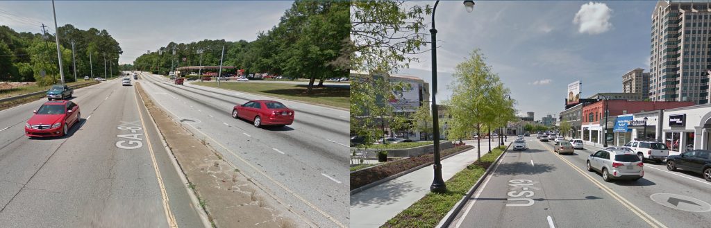  /><span>An example of two streets managed by a state DOT, with drastically different purposes. Does your state know how to treat them differently?</span></p>
<p><i><span><span>Over the last two years, Smart Growth America has been working to help a small group of state departments of transportation question and assess the underlying assumptions that result in giant highway solutions for every transportation problem. This is the second in a series about the states that are finding success through what’s known as practical solutions, a way for transportation departments to meet changing demands and plan, design, construct, operate, and maintain context-sensitive transportation networks that work for all modes of travel.</span> <a href=