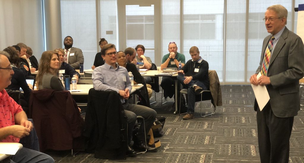  /></p>
<p>We spent the bulk of the first day focused on strategies to conduct meaningful, inclusive community engagement. We also discussed the challenges in collaborating with state departments of transportation, how new mobility technologies influence the way people travel in our cities, and how to define and measure the success of safety demonstration projects.</p>
<p>In addition, the City of Durham led a frank discussion about how past transportation choices have created inequitable, car-oriented environments. Specifically, they acknowledged how the “Loop,” a one-way ring road built to move cars quickly around the city, “ripped the heart out of African American community in Durham” and continues to cut historically black neighborhoods off from the downtown area today, a problem that Durham hopes to solve through their equity-minded bike/walk implementation plan.</p>
<p><img decoding=