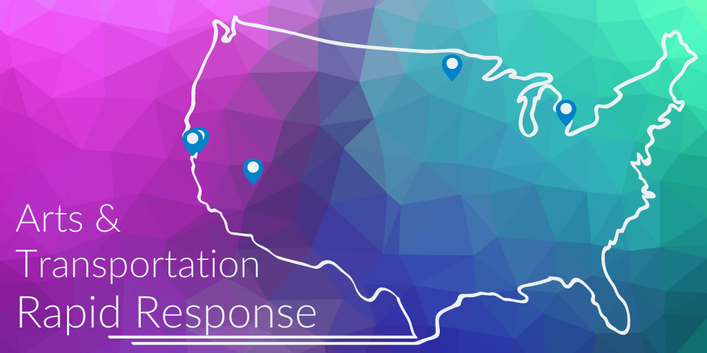  /><br />
<strong>Smart Growth America is excited to announce the selection of five jurisdictions to participate in the Arts & Transportation Rapid Response initiative. Over the next few months, these jurisdictions will implement artist-led projects to address COVID-19 transportation challenges.</strong></p>
<p>After receiving an unprecedented number of applications—almost 200— Smart Growth America has selected five agencies to participate in the Arts & Transportation Rapid Response initiative. Each of their proposed projects seeks to address COVID-related transportation challenges and systemic inequities and do so in unique, creative ways, with the support of local artists. (Read more background about this program here)</p>
<p>Over the summer, Smart Growth America’s Arts & Culture team will work with the following agencies:</p>
<ul>
<li>Detroit Department of Public Works (Detroit, MI)</li>
<li>Oakland Department of Transportation (Oakland, CA)</li>
<li>Regional Transportation Commission of Southern Nevada (Las Vegas, NV)</li>
<li>San Francisco Bay Area Rapid Transit—BART (San Francisco Bay Area, CA)</li>
<li>West Central Initiative (West Central Minnesota)</li>
</ul>
<h3><span>Meet the projects</span></h3>
<p><strong>Detroit Department of Public Works (Detroit, MI)</strong></p>
<p>Detroit has been hit particularly hard by COVID-19 with one of the highest mortality rates in the country, compounding efforts to combat existing public health issues and provide access to basic services. The Detroit Department of Public Works will partner with an artist to implement creative wayfinding to connect gaps between major bus stops to nearby community recreation centers. These recreation centers provide access to critical services such as food, employment resources, cooling centers, and other programming for vulnerable community members, many of whom are accessing these centers for the first time during the pandemic.</p>
<p><strong>Oakland Department of Transportation (Oakland, CA)</strong></p>
<p>The City of Oakland launched their <a href=